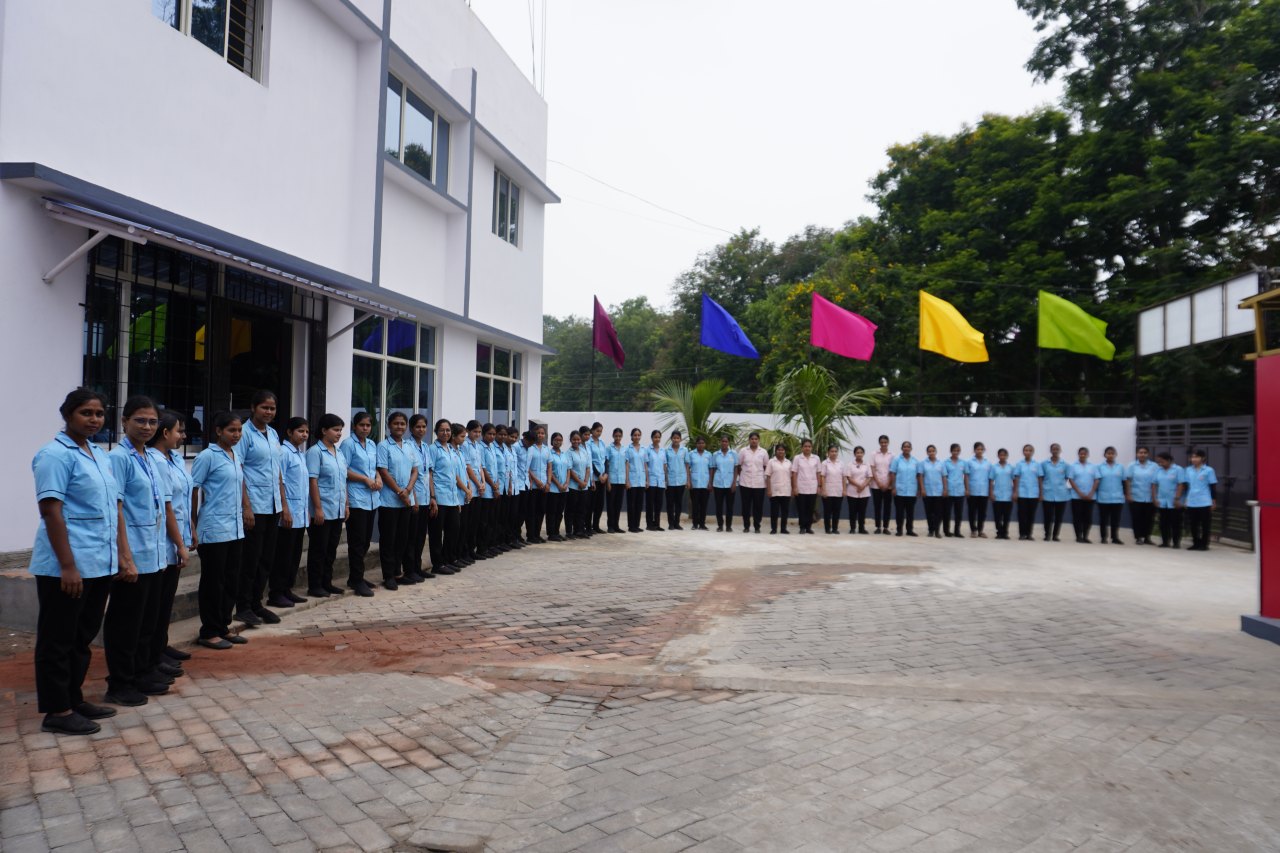 GNM students at morning assembly in the Annapurna Nursing Institute courtyard