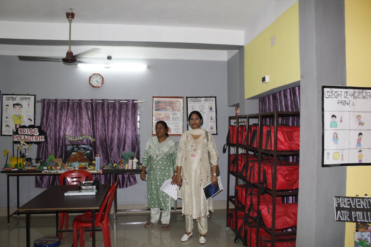 Community health nursing lab with field kits and health education charts