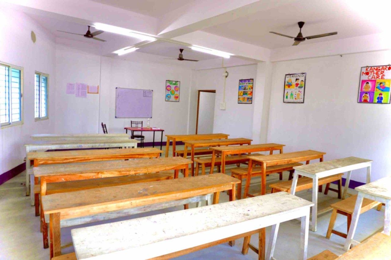 Lecture room with bench seating at Annapurna Nursing Institute