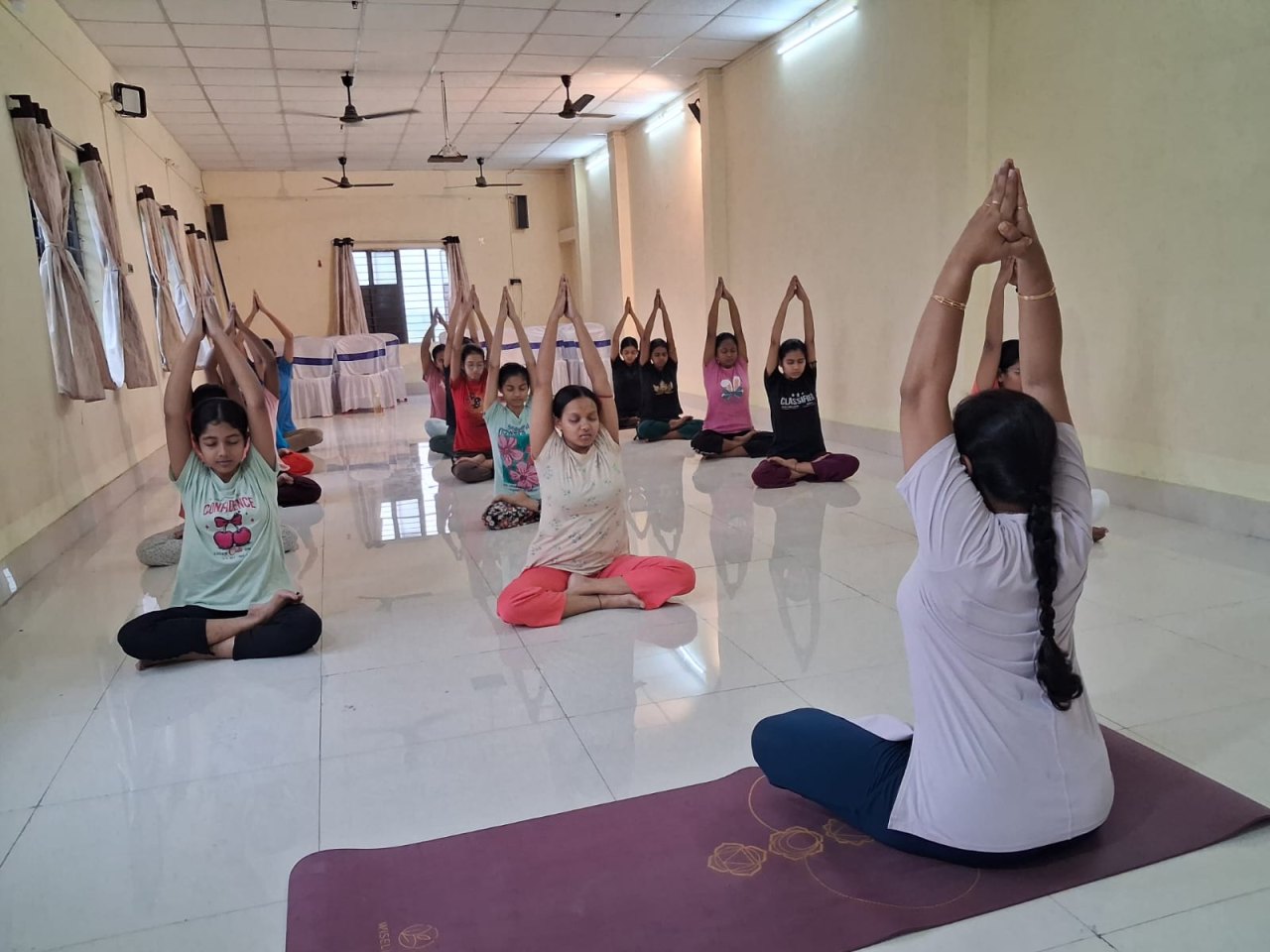 Students at the International Yoga Day programme