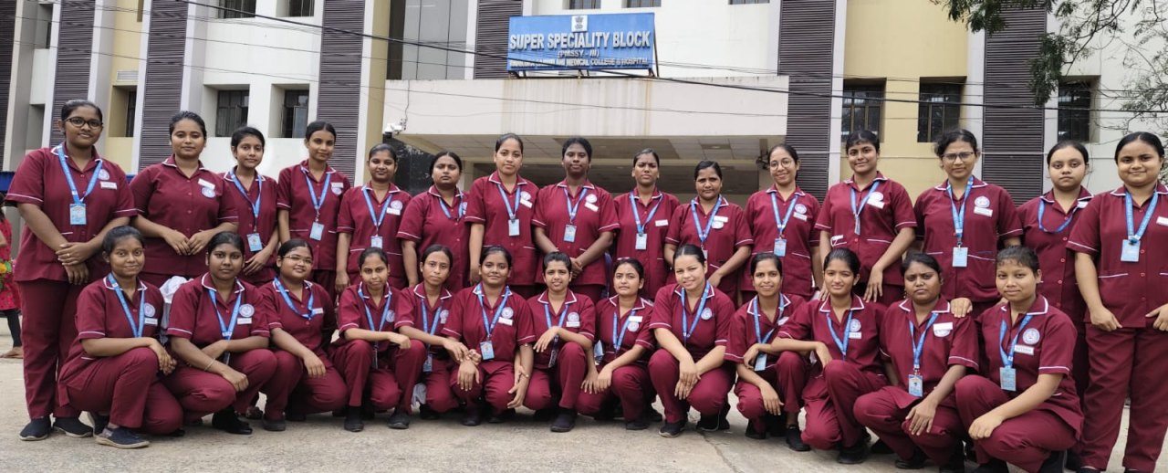GNM batch outside the super speciality block during a clinical posting