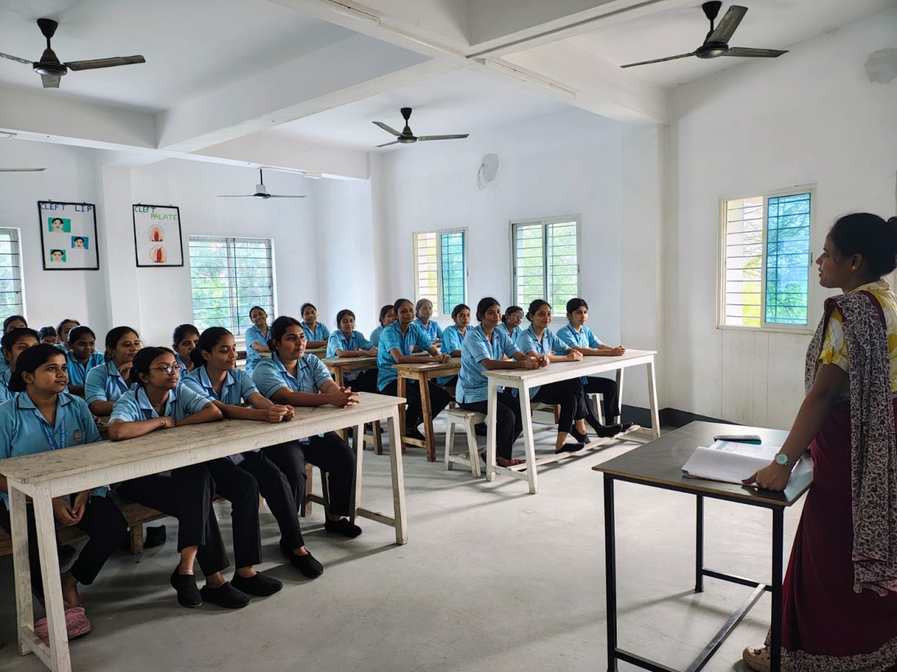 GNM students at their desks during a teaching session